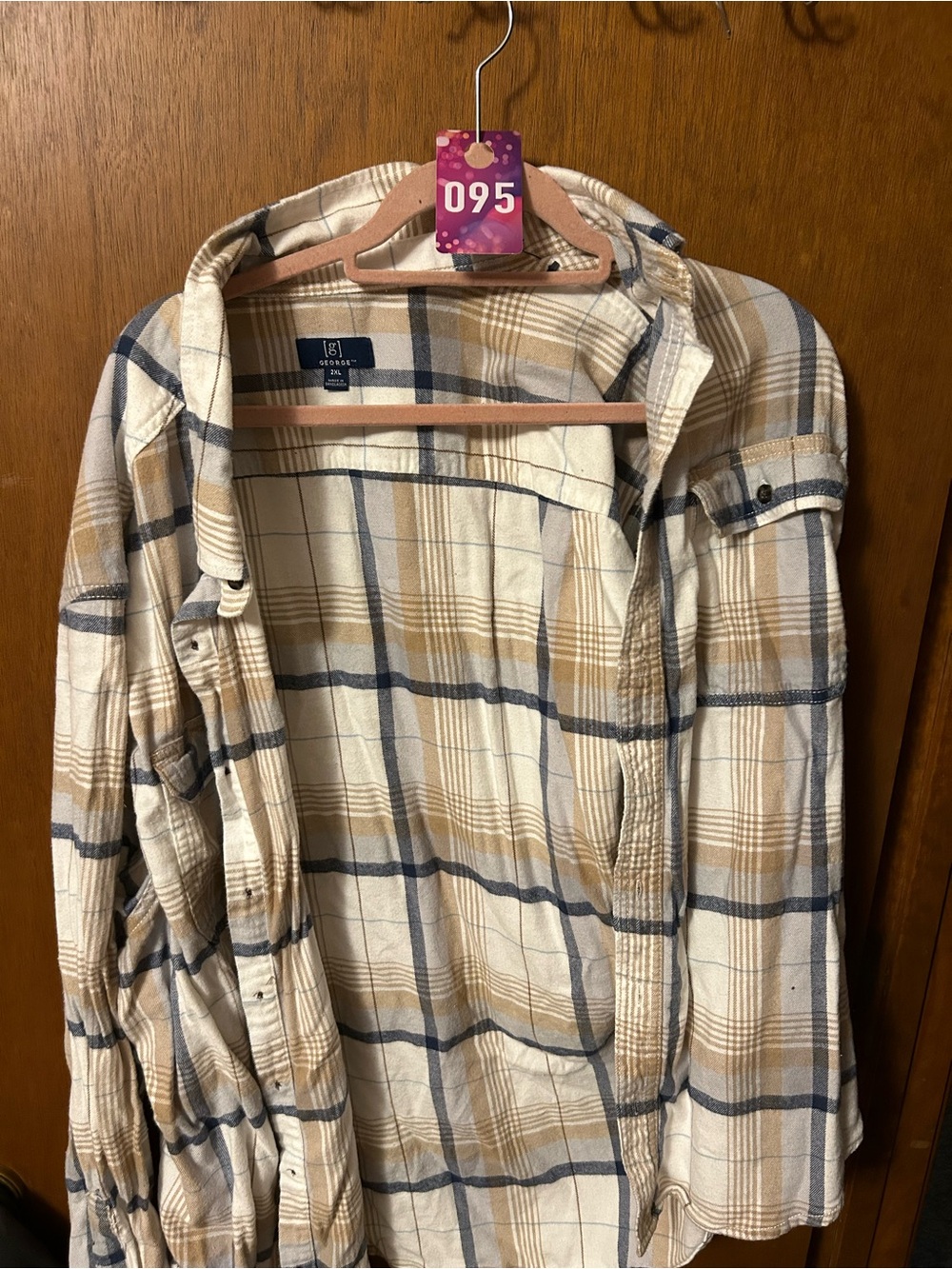 George Men's Plaid Button-Up Shirt in Cream, Tan and Navy